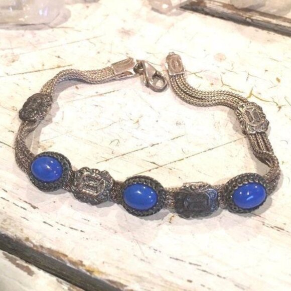 Sterling Silver Foxtail Chain Bracelet with Azurite - Picture 1 of 4